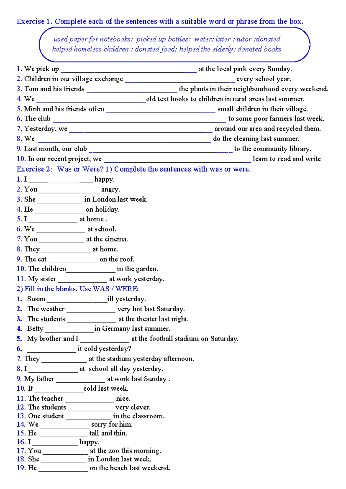 UNIT 3 - Exercise 1 & 2: Sentence Completion & Verb Usage - Studocu