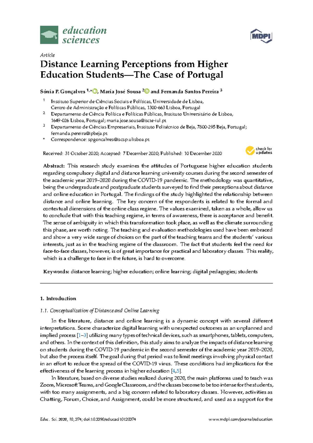 Distance Learning Perceptions in Higher Education: A Case Study from ...