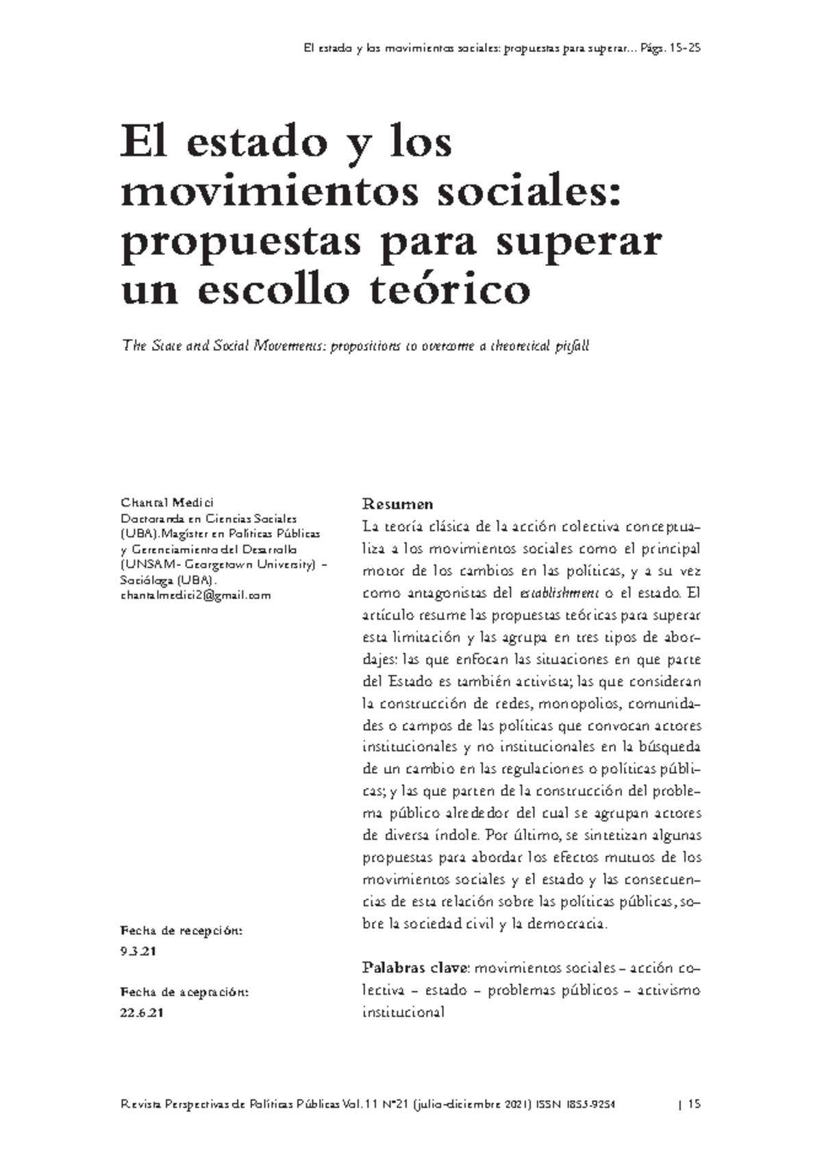 El estado y los movimientos sociales: propuestas para superar un ...