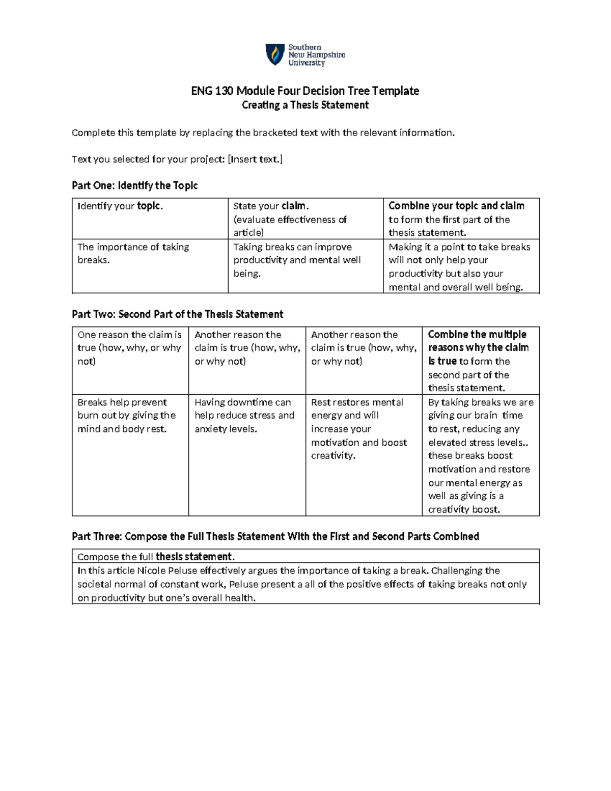 ENG 130 Module Four Thesis Statement Decision Tree Template - Studocu