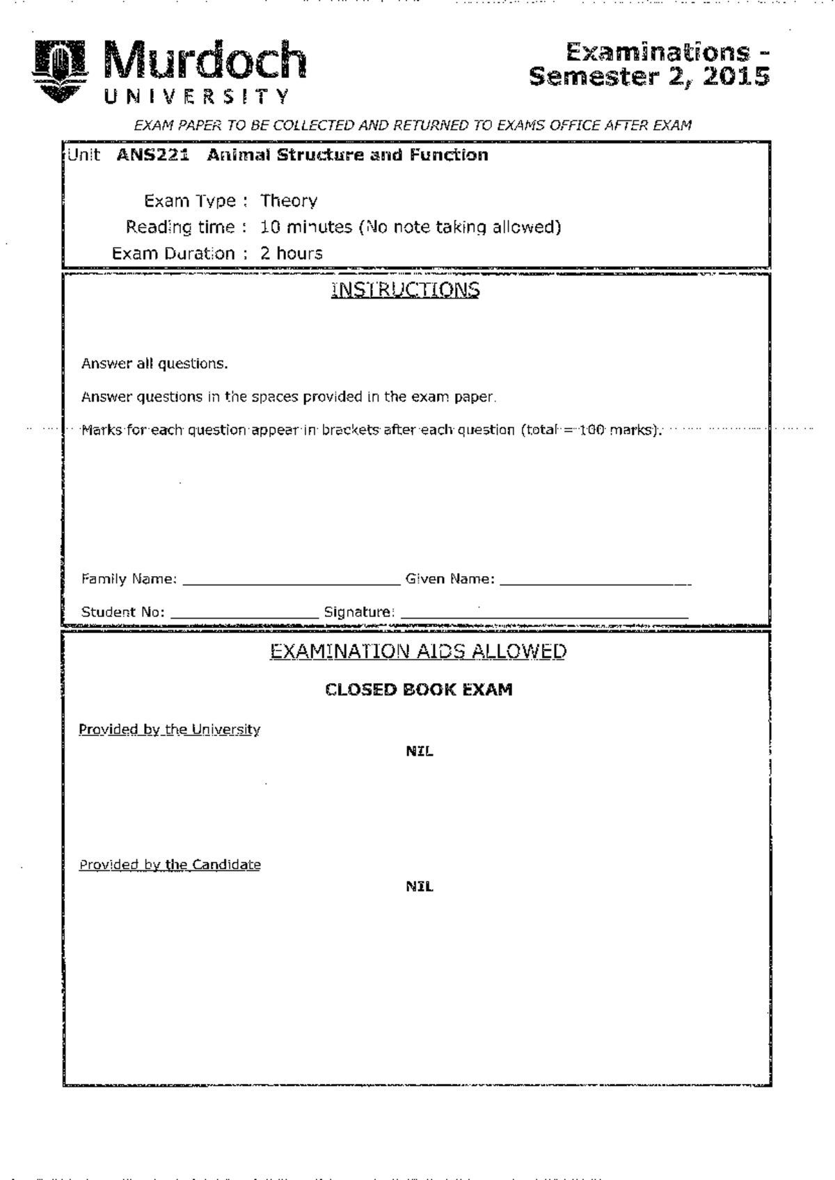 Exam 2015, questions - W MUFdOCh Examnations Semester 2, 2015 V u N l v ...