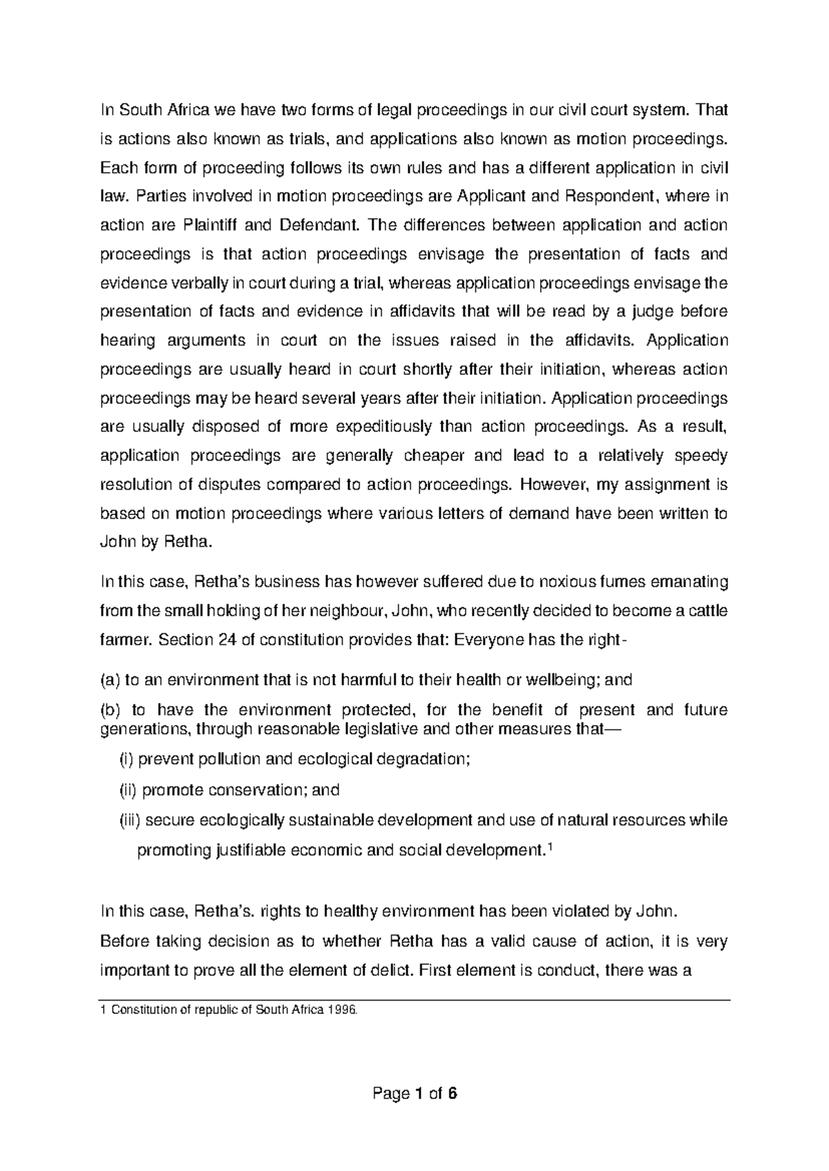 Legal Proceedings in South Africa: Actions vs. Applications (LAW101 ...