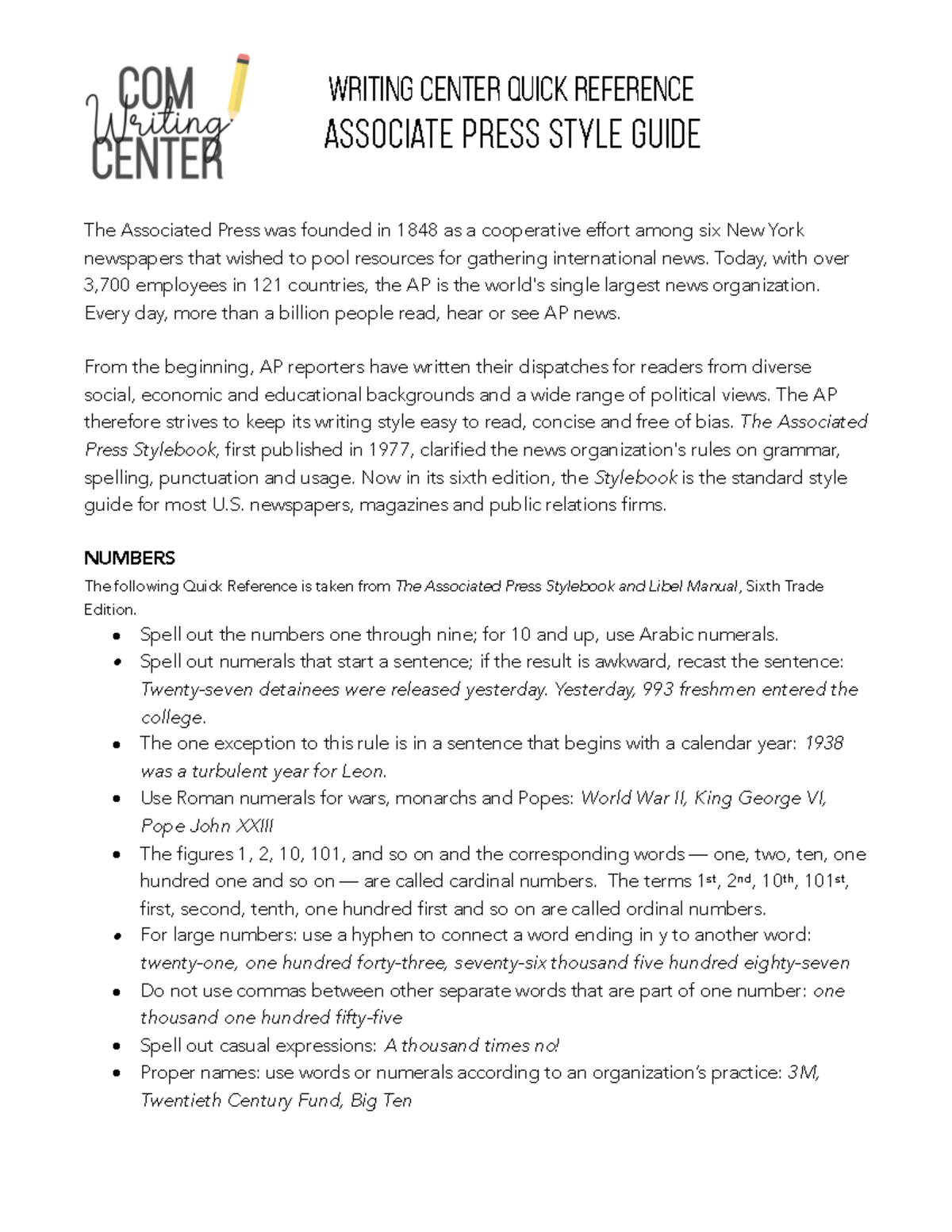 Associated Pressbook Style apstyle-1 - The Associated Press was founded ...