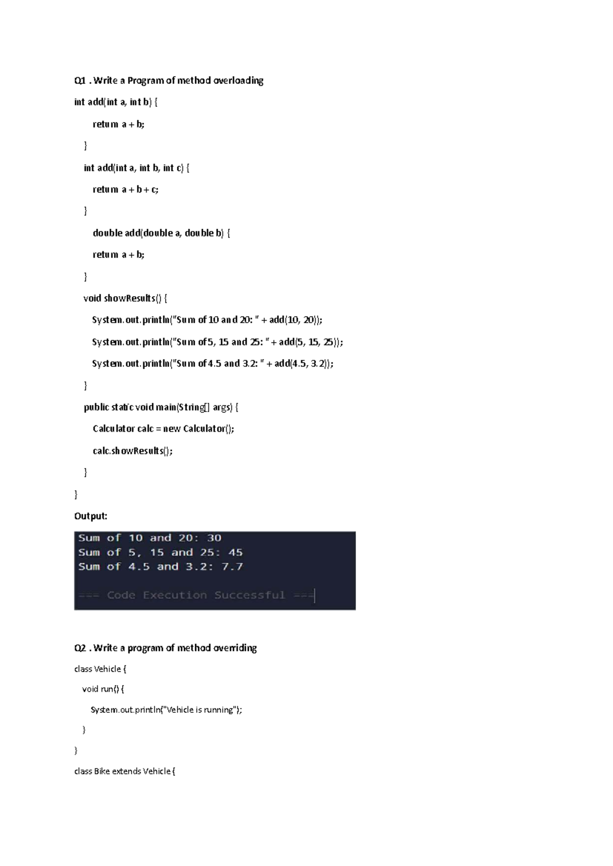 Q1-Q3: Method Overloading & Overriding in OOP (CS101) - Studocu
