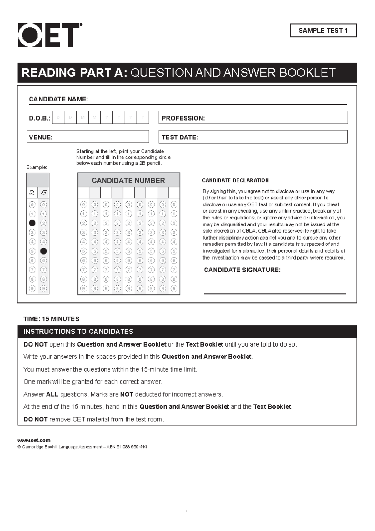 OET Reading Part A Sample Questions & Instructions Document - Studocu