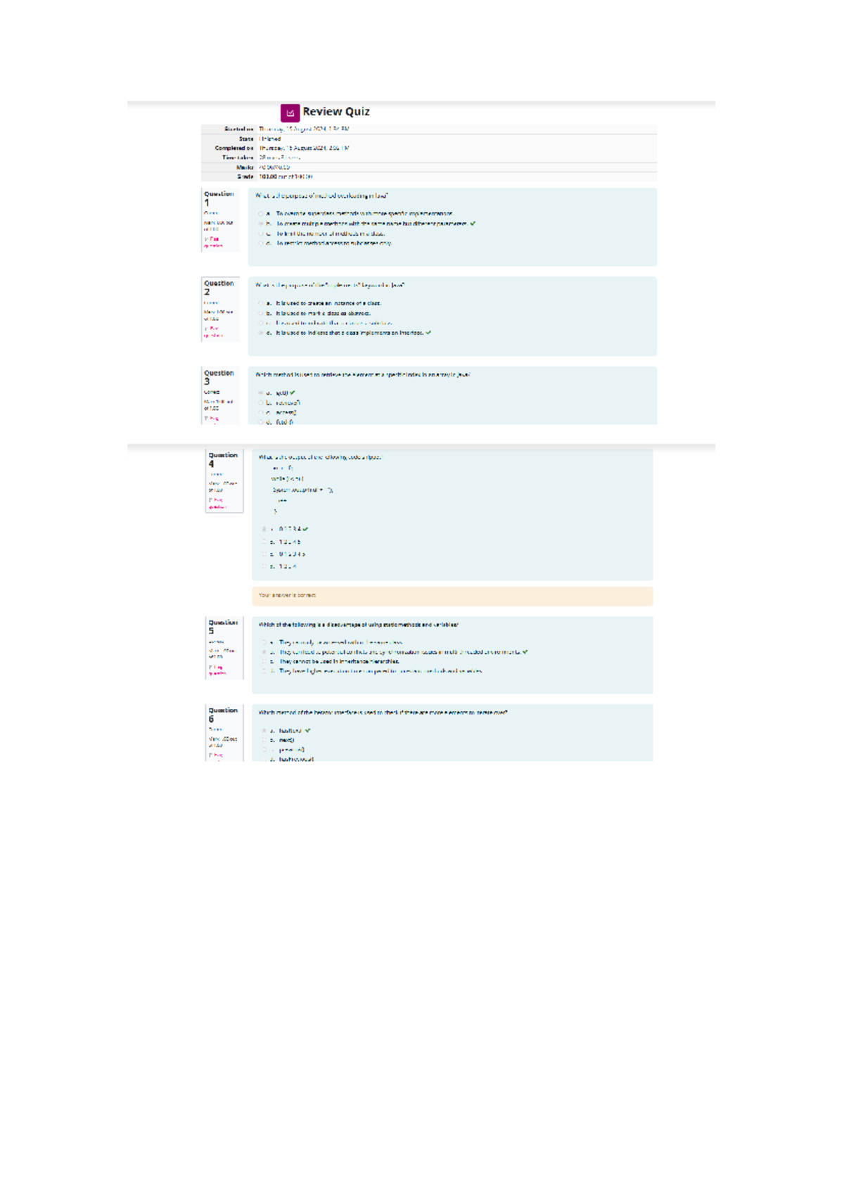 CS1102 Programming 1 Self Quiz Review - Unit 8 Results & Questions ...