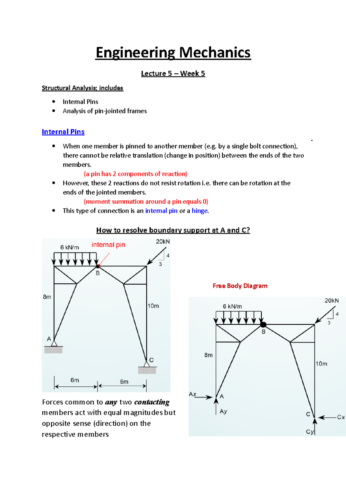 Eng Mech Notes W5: Analysis of Internal Pins & Structures - Studocu