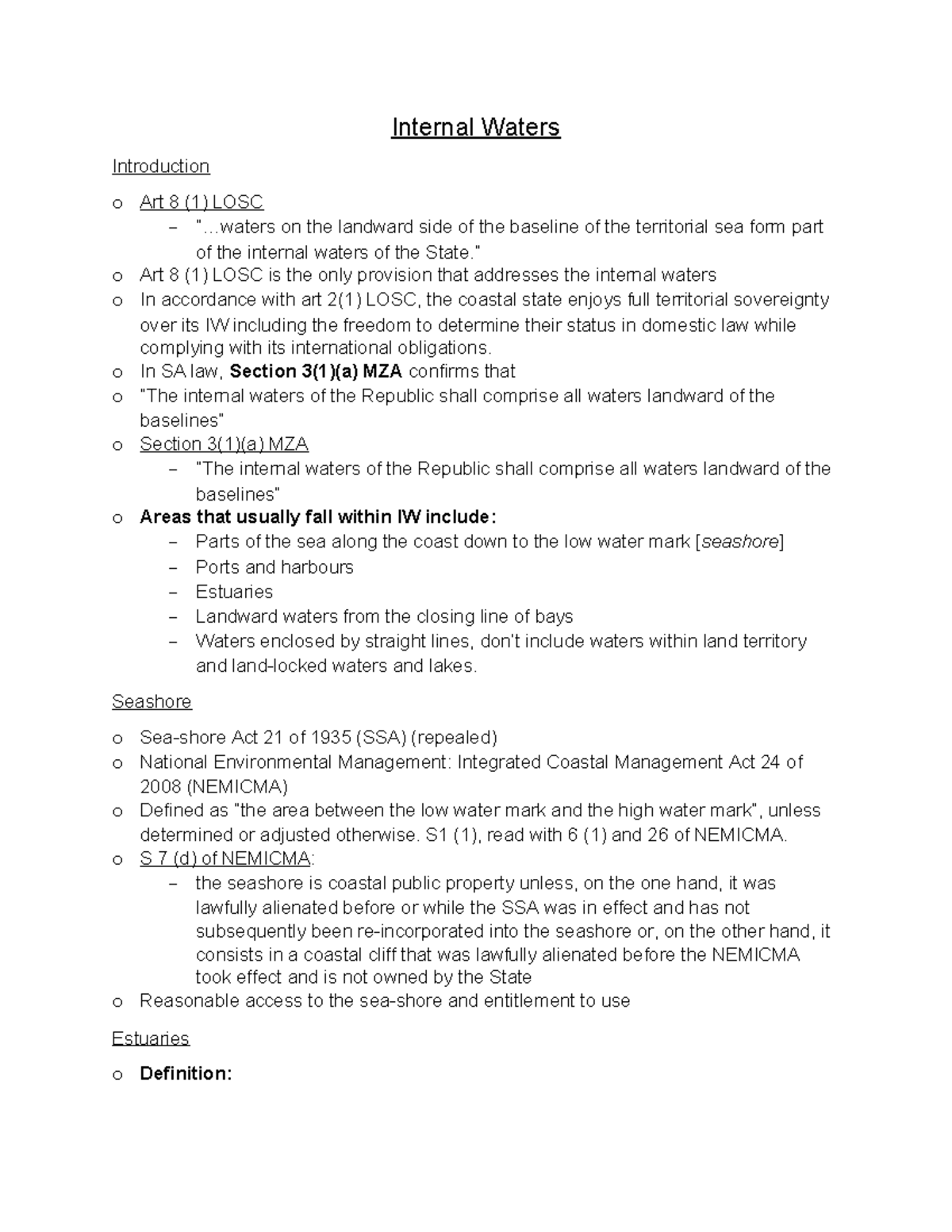 Internal Waters: Overview of Art 8(1) LOSC and Related Laws - Studocu