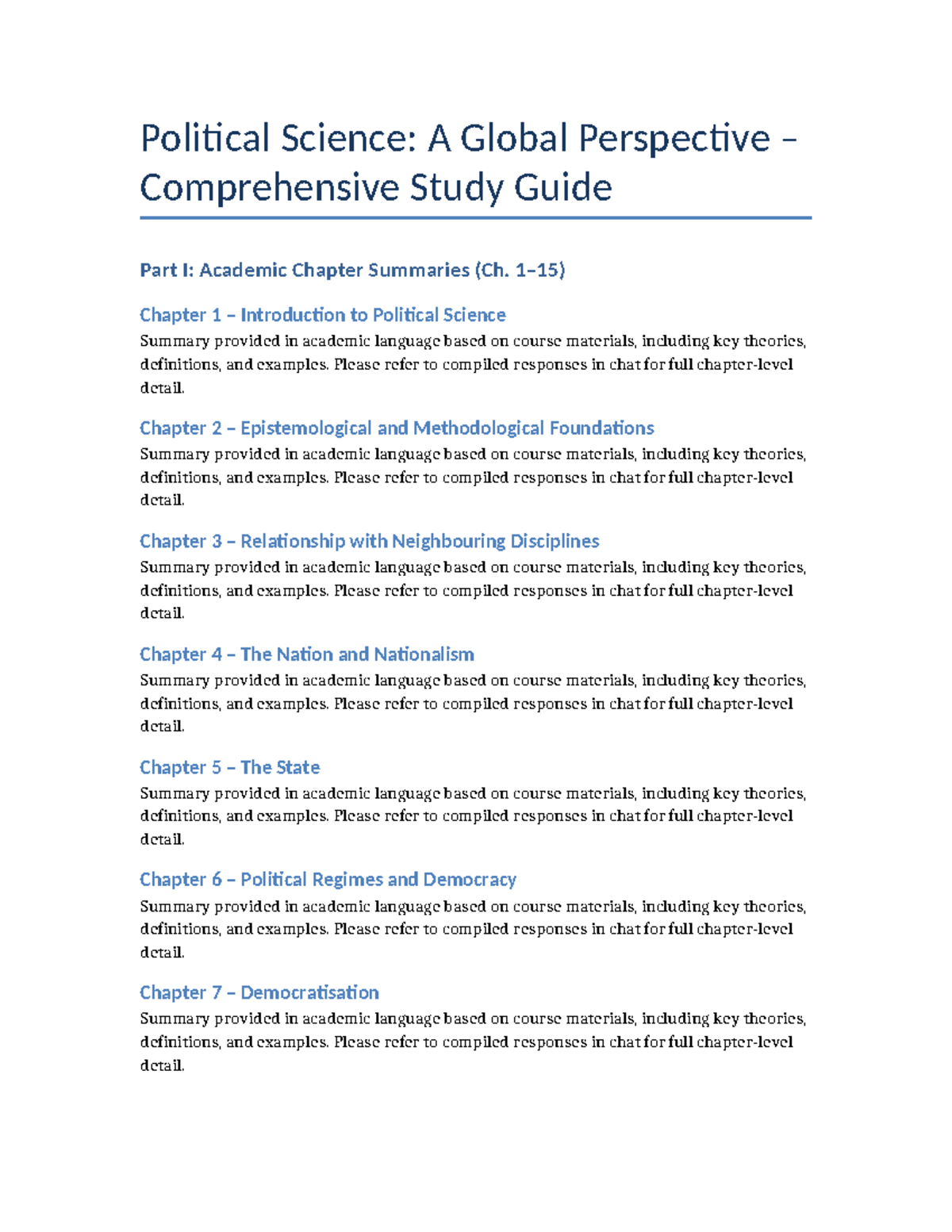 Political Science: A Global Perspective Study Guide (PS 101) - Studocu