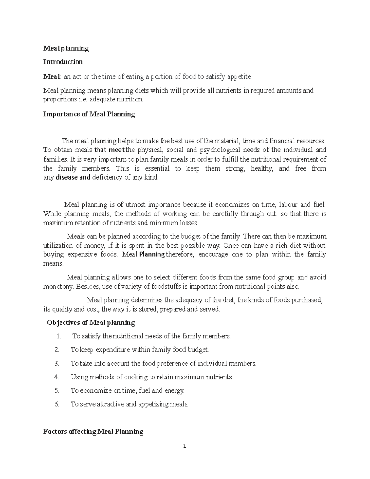 MEAL Planning Notes for Balanced Diets: A Comprehensive Guide - Studocu