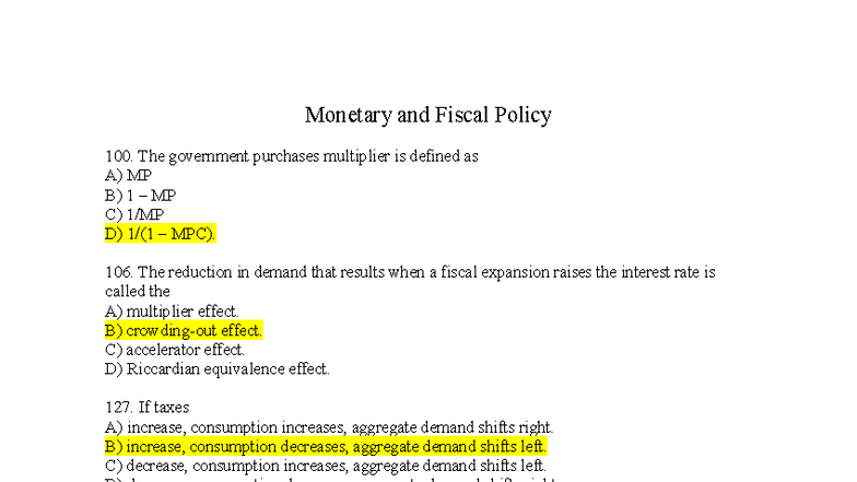 Monetary and Fiscal Policy 100: Key Concepts and Effects - Studocu