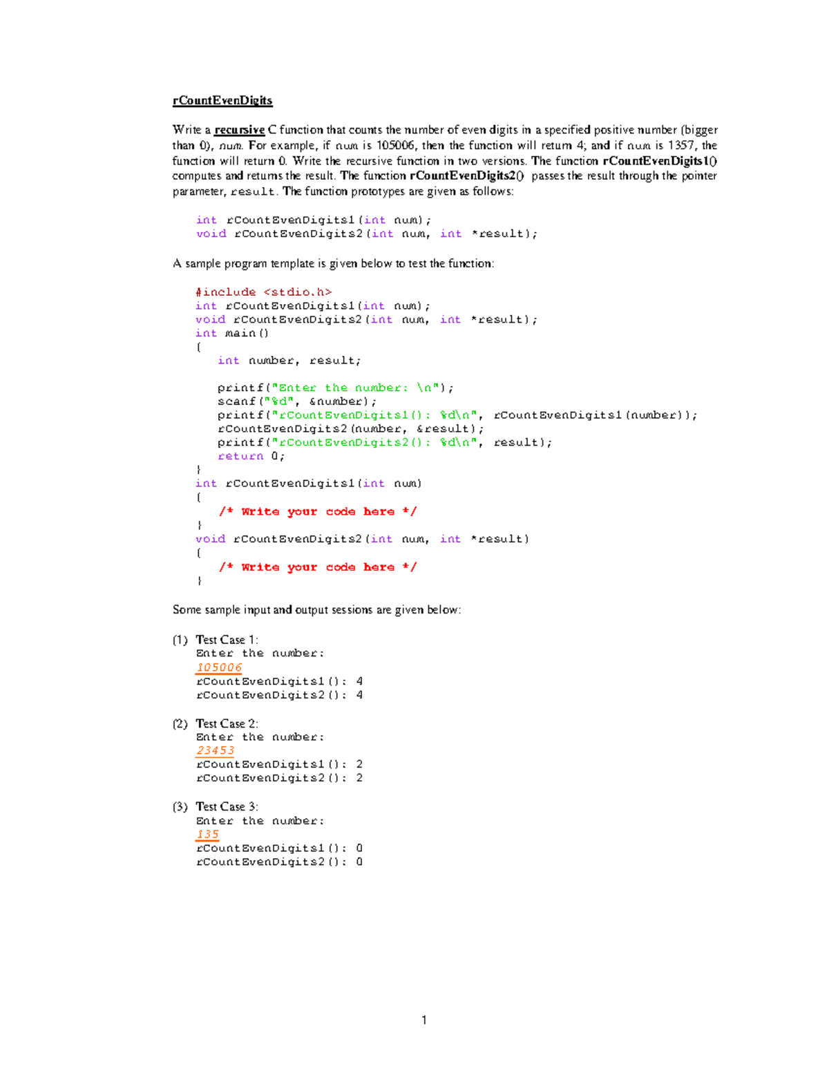7 - rCountEvenDigits - Recursive C Function Practice - Studocu