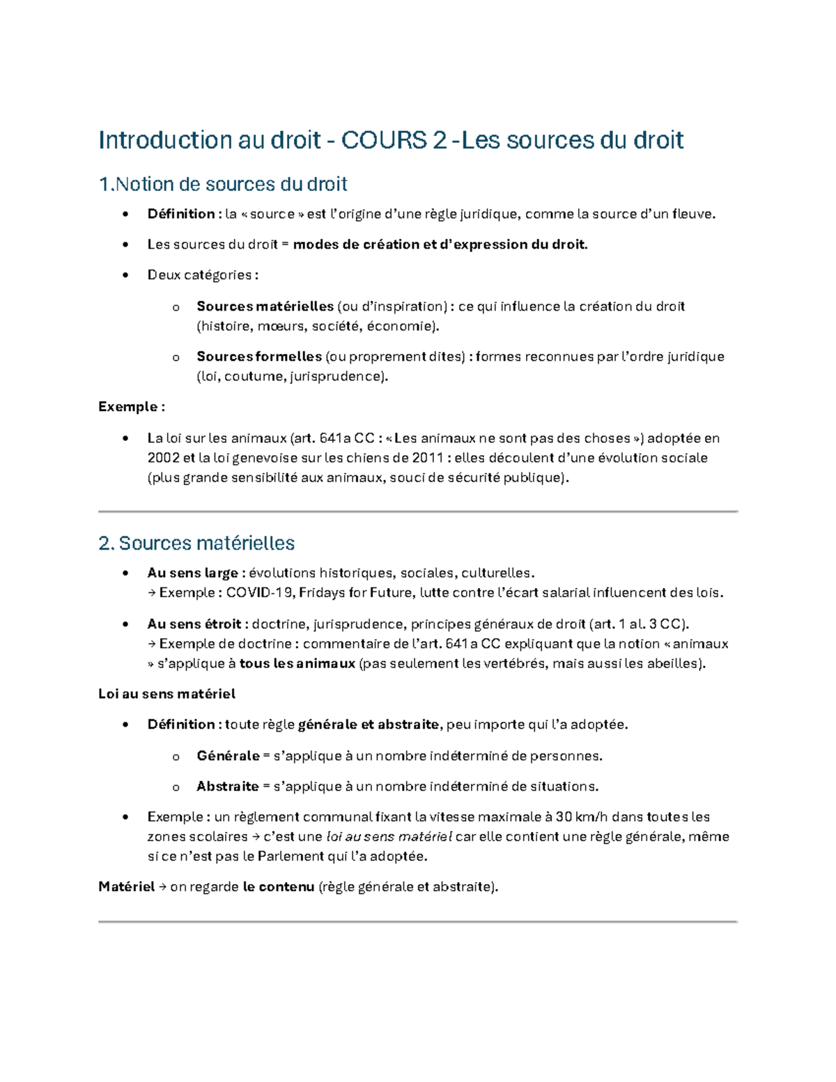 Introduction au droit - Cours 2 : Les Sources du Droit - Studocu