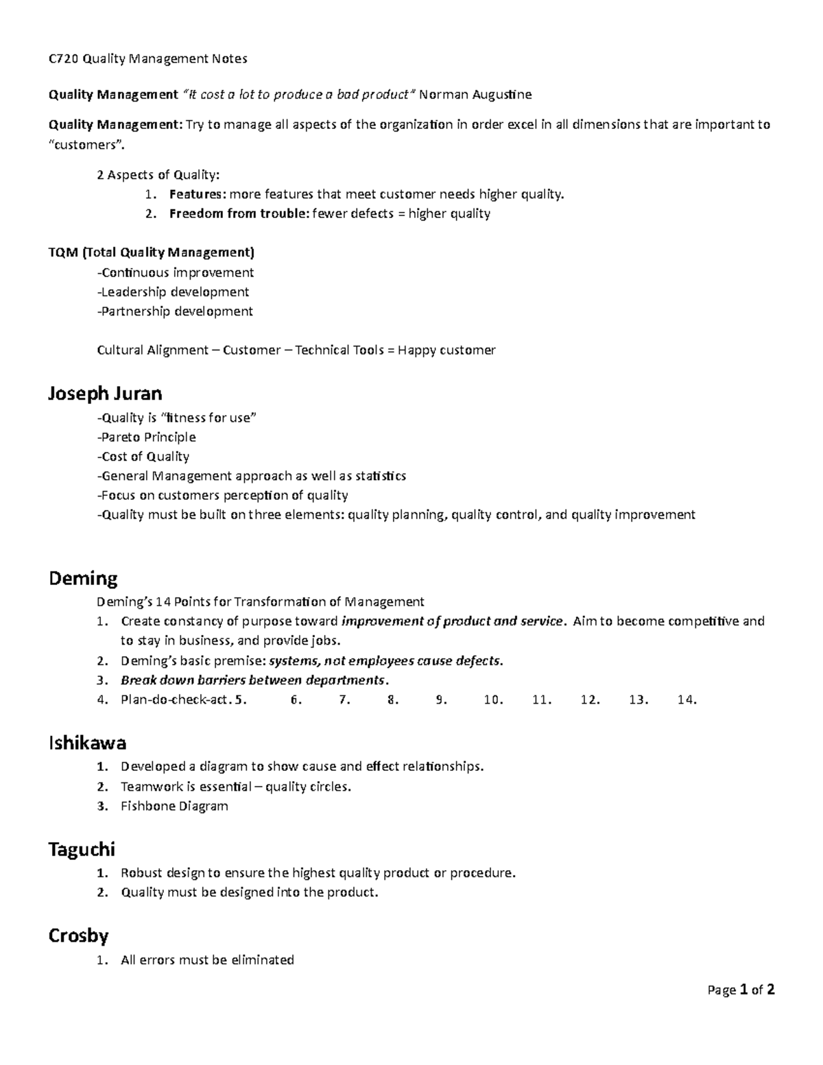 Quality Management C720 notes - C720 Quality Management Notes Quality ...