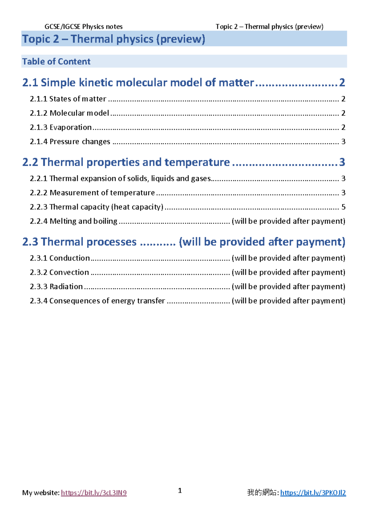 (IGCSE) Physics Notes: Topic 2 - Thermal Physics Overview - Studocu