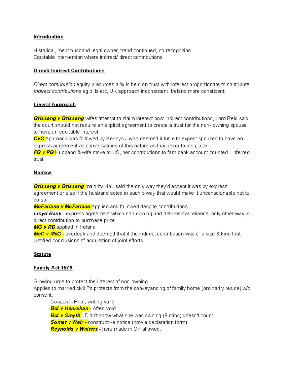 Cheat Sheet - Family Home Legal Principles and Case Law Analysis - Studocu
