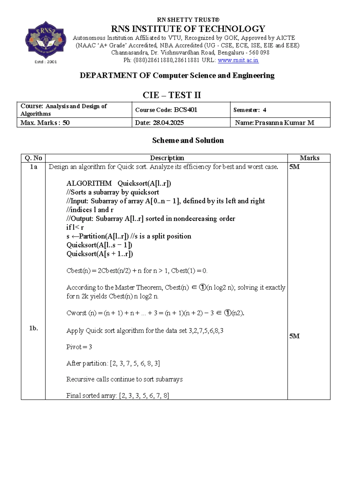 Analysis and Design of Algorithms BCS401: Module 2 - Brute Force ...