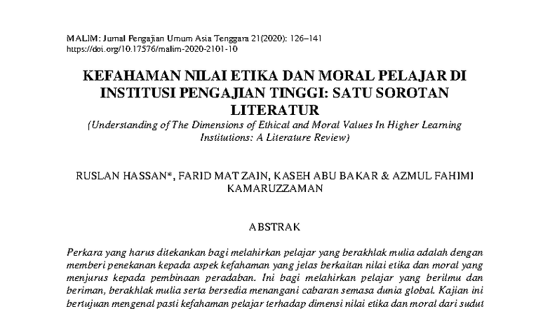 KEFAHAMAN NILAI ETIKA DAN MORAL PELAJAR DI IPT: SOROTAN LITERATUR ...