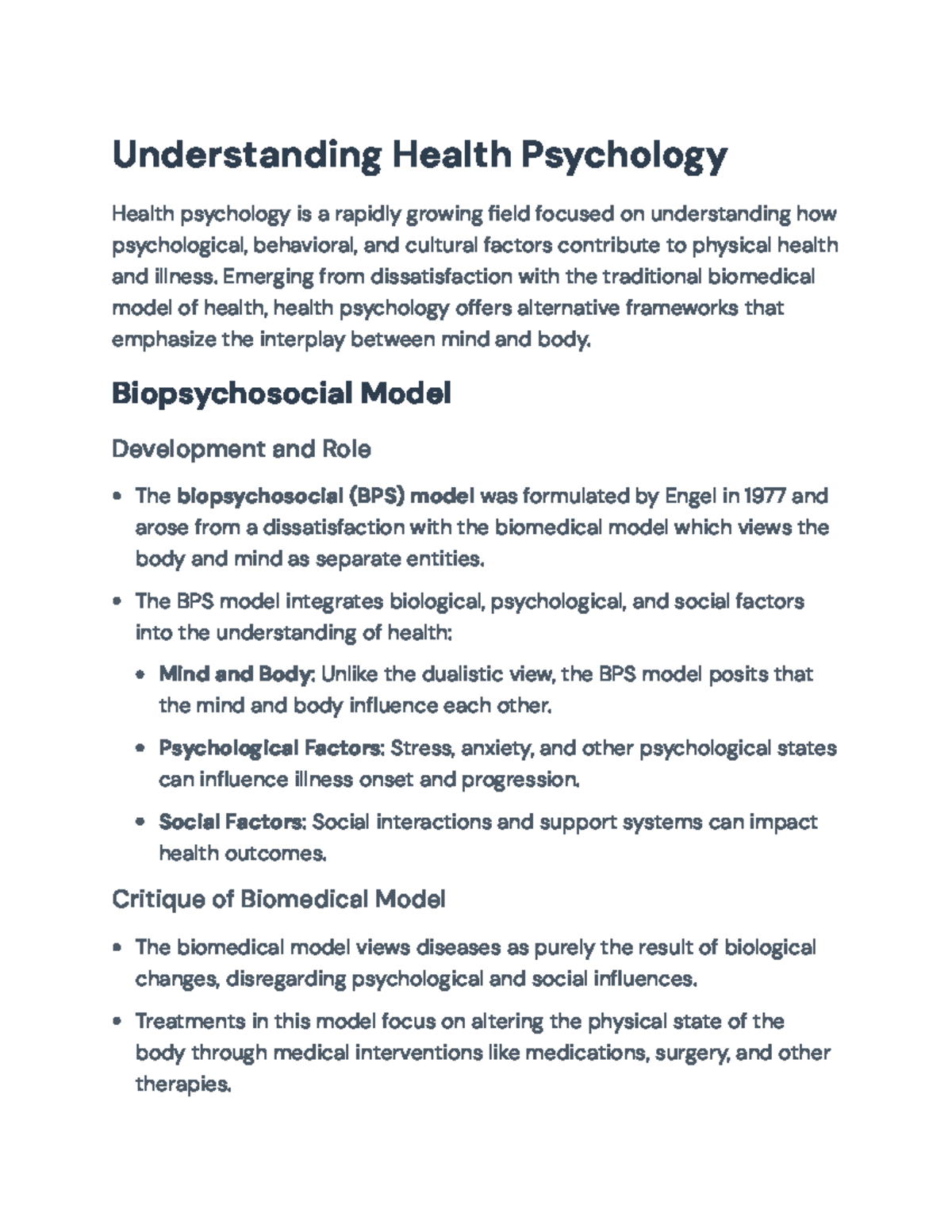Health Psychology and the Biopsychosocial Model Insights - Studocu
