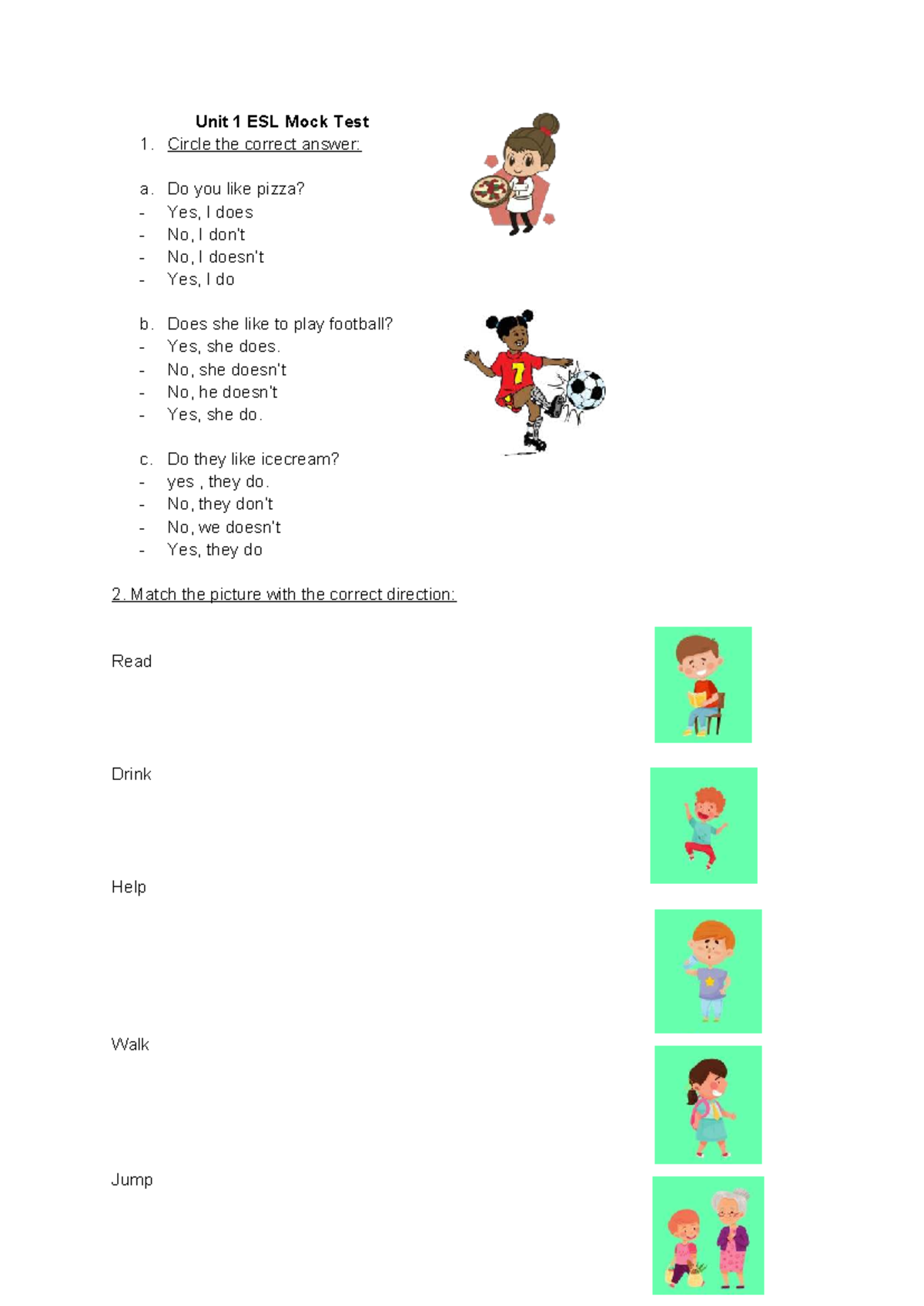 Unit 1 ESL Mock Test 1: Answer Key and Practice Questions - Studocu