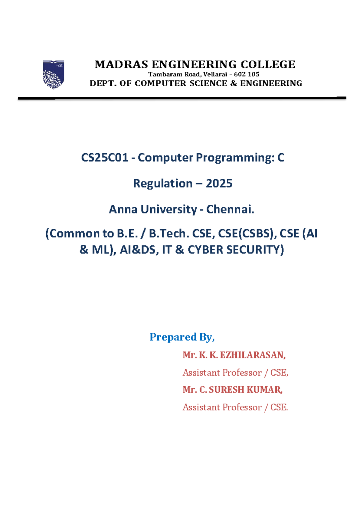 CS25C01 Computer Programming: C Comprehensive Study Notes - Studocu