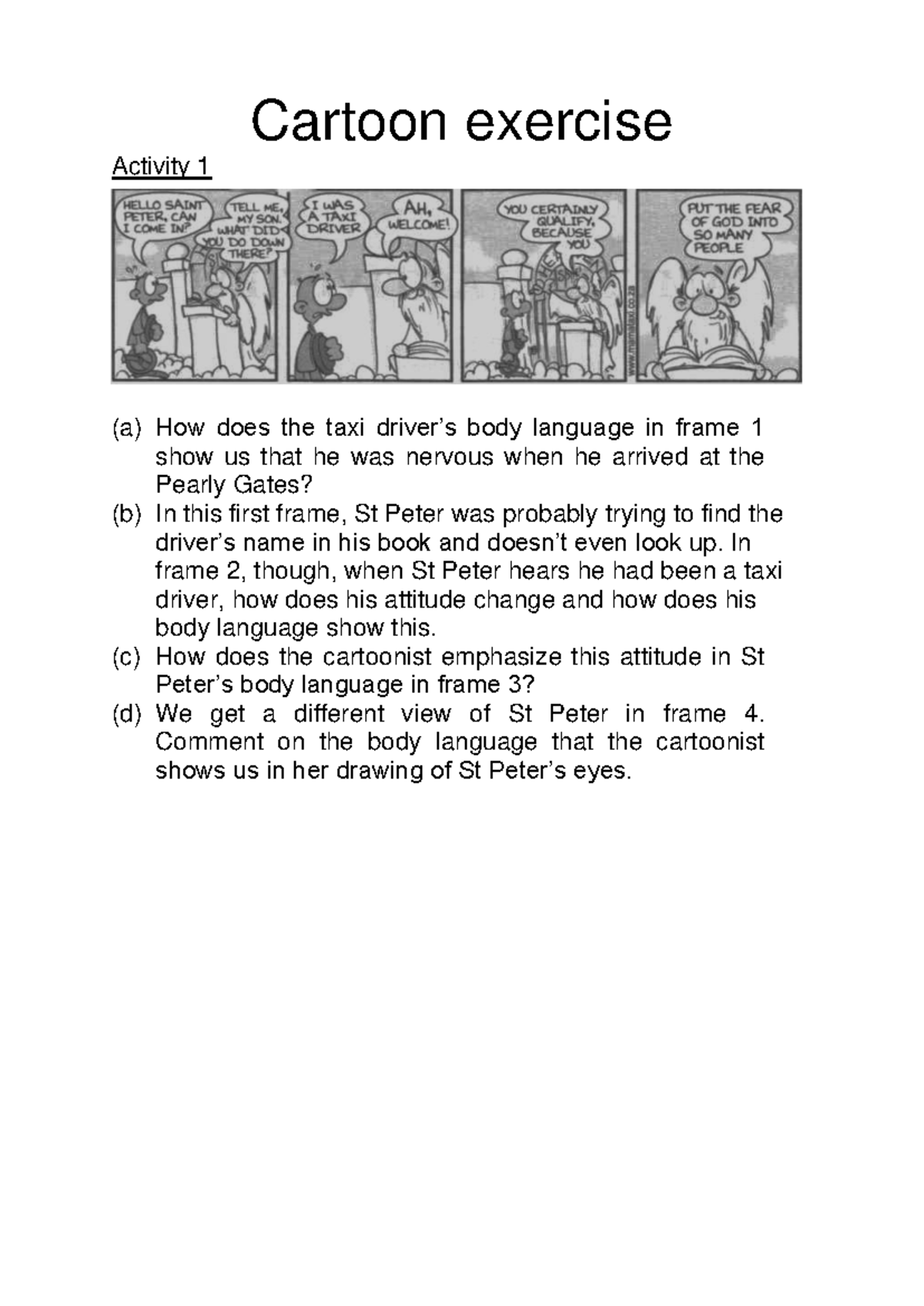 ENG101 Cartoon Analysis Exercises for Understanding Communication - Studocu