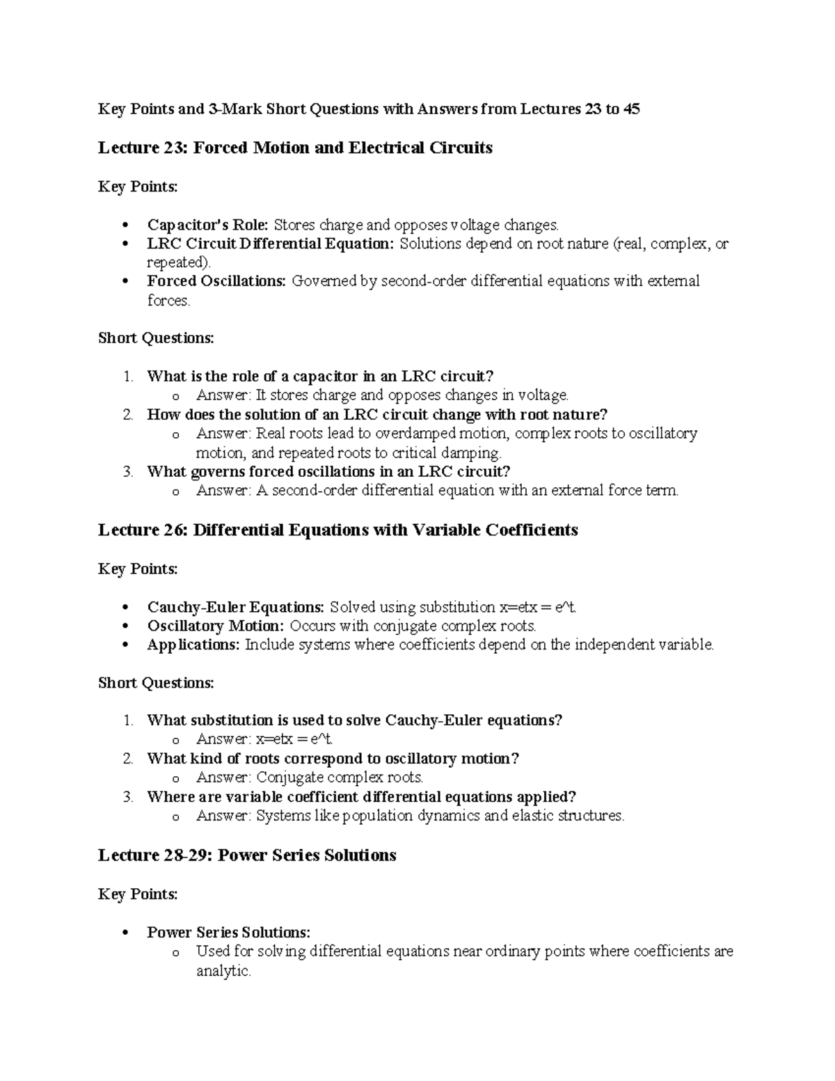 Key Points for final term - Key Points and 3-Mark Short Questions with ...