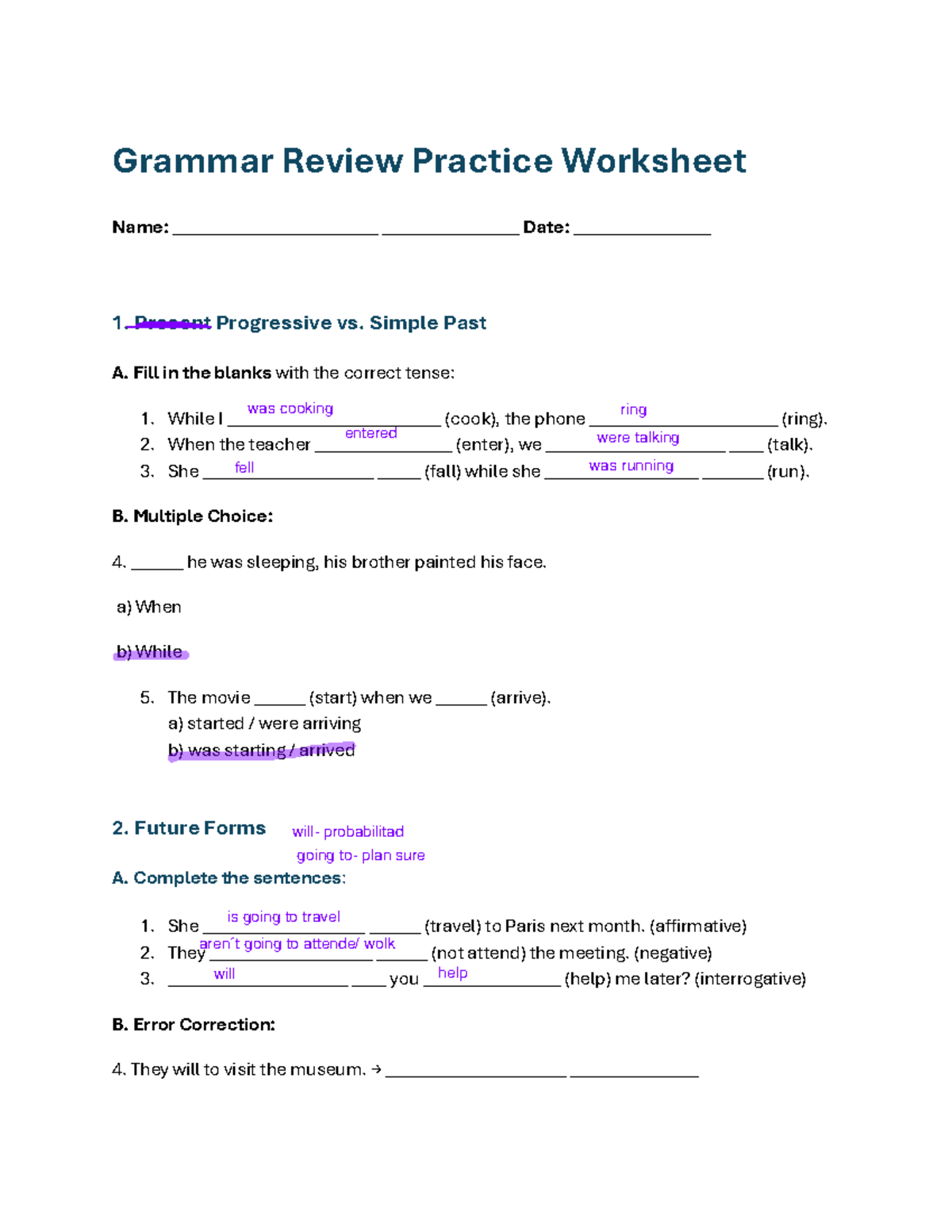 Grammar Review Practice Worksheet (GRM 101) - Studocu