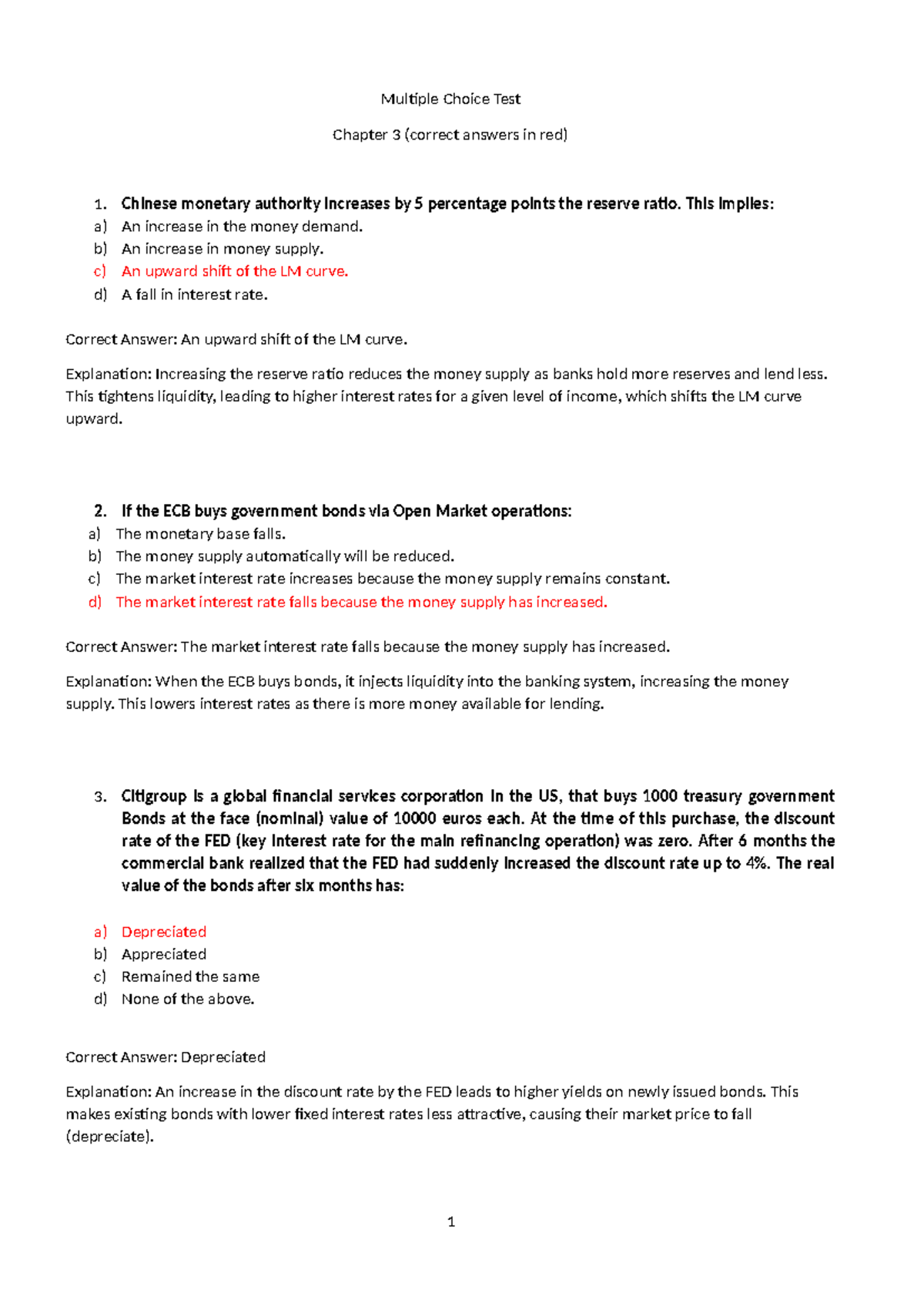 Chapter 3 Mok exam solutions: multiple choice test answers and ...