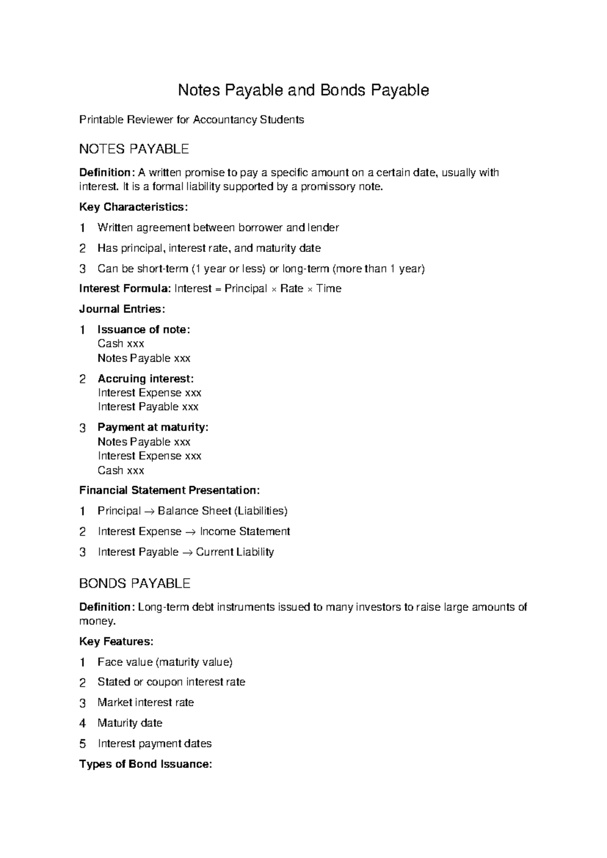 Notes and Bonds Payable Reviewer for Accountancy Students - Studocu