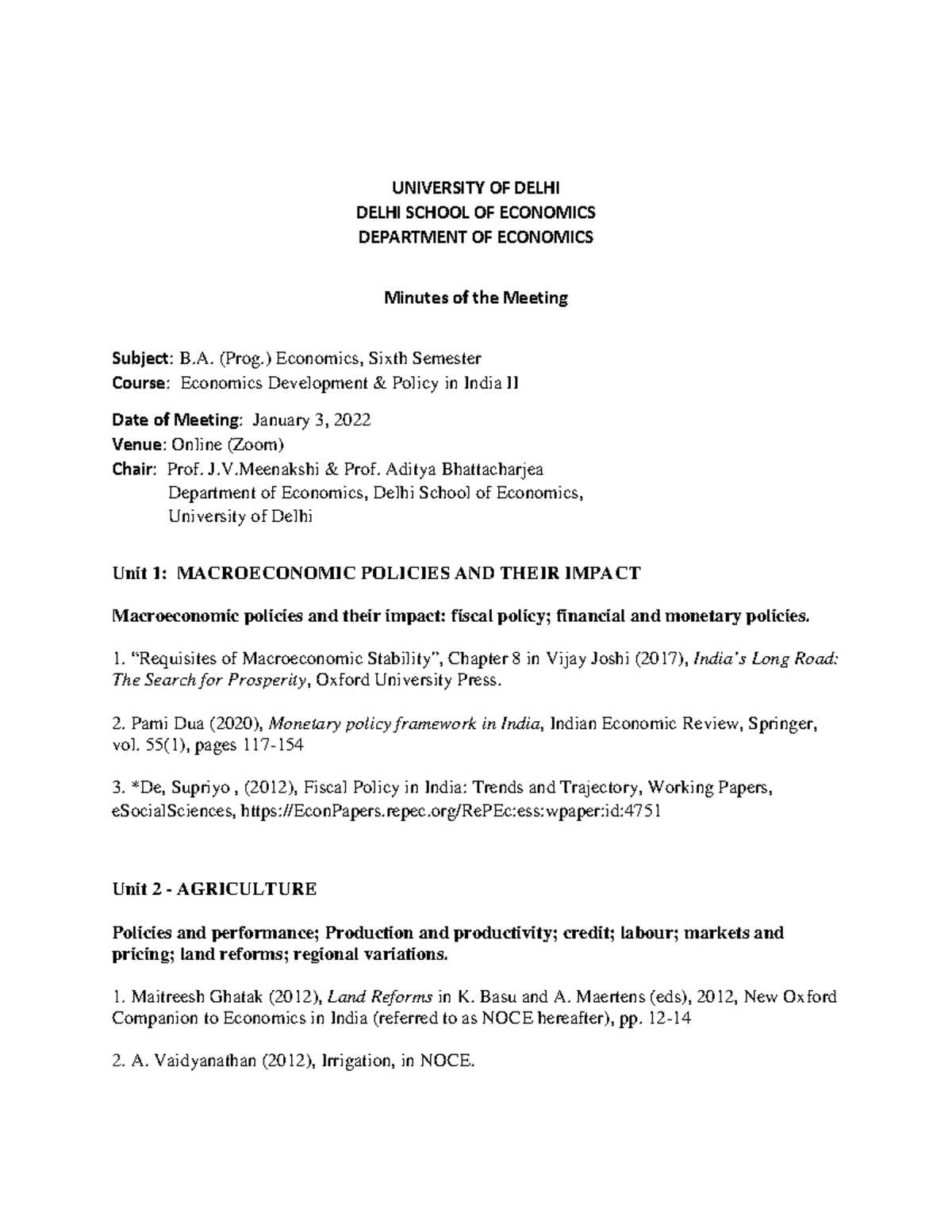 B.A. Eco Sem 6 Syllabus: Development & Policy in India II - Studocu