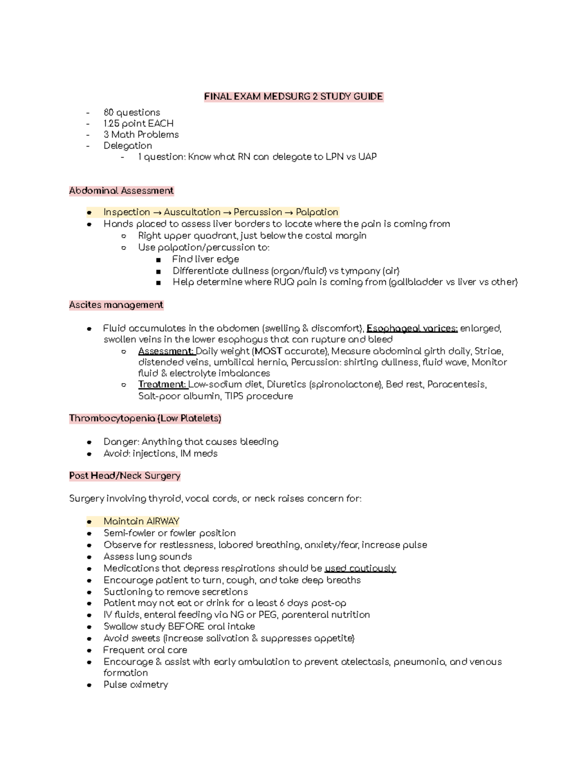 FINAL EXAM MEDSURG 2 STUDY GUIDE: Key Concepts & Practice Questions ...