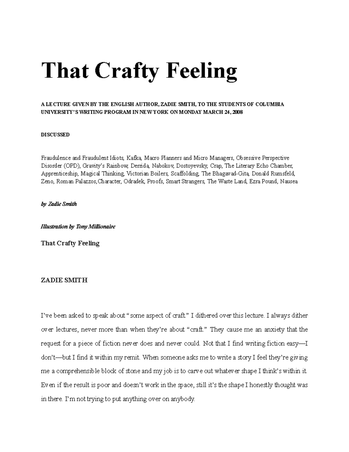 Zadie Smith's Craft Lecture at Columbia - Insights on Writing ...