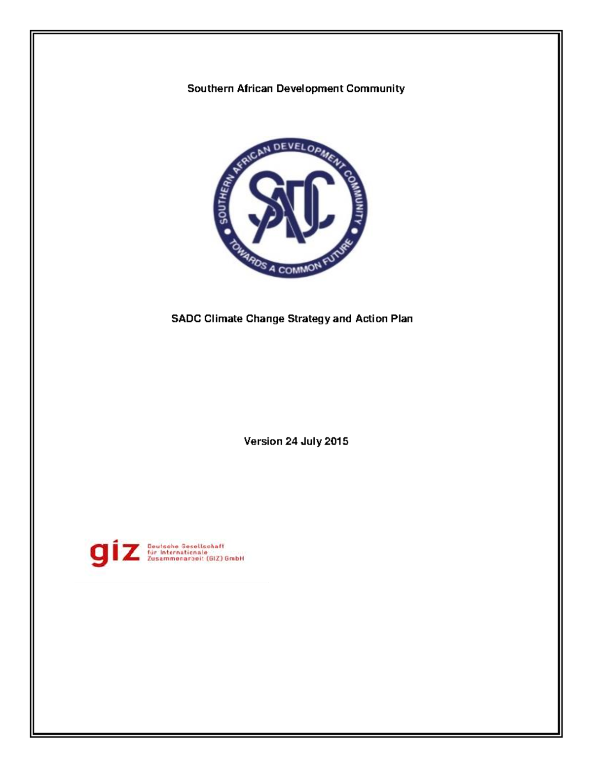 SADC Climate Change Strategy & Action Plan (Version July 2015) - Studocu