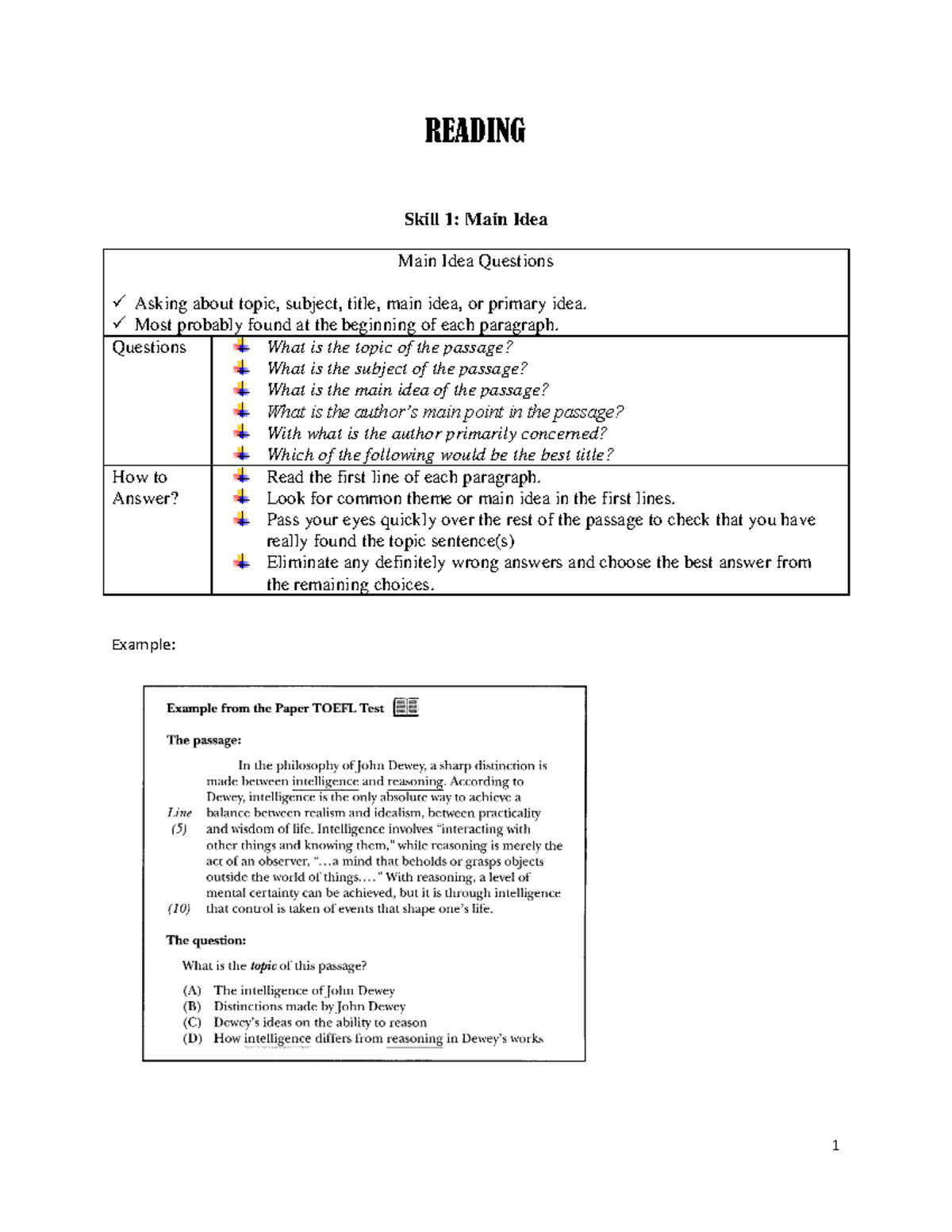 TOEFL Reading PrePractice Module: Main Ideas & Details Guide - Studocu