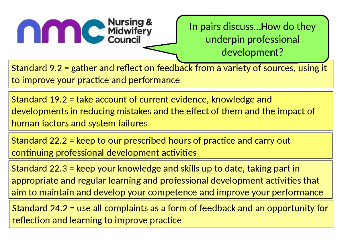 Task 1 - NMC Standards - NMC Codes - Standard 24 = use all complaints ...