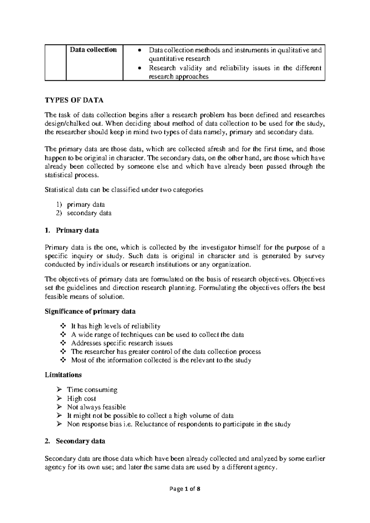 Data Collection Lecture Notes   Data collection • Data collection ...