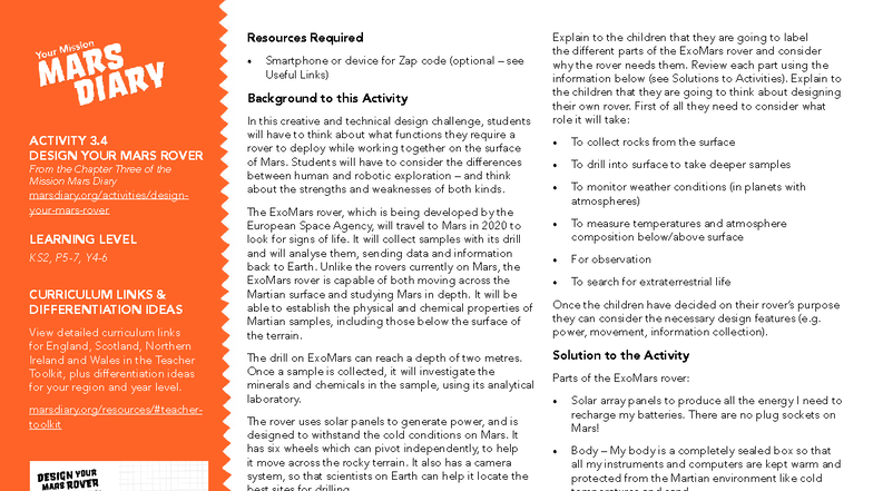 Designing Your Own Mars Rover: Activity 3.4 for KS2 - Studocu