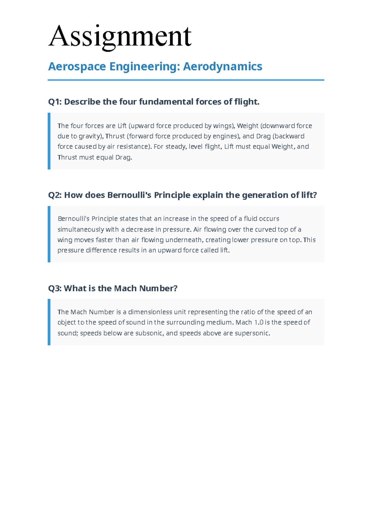 Aerospace Engineering: Aerodynamics Assignment on Flight Forces and ...