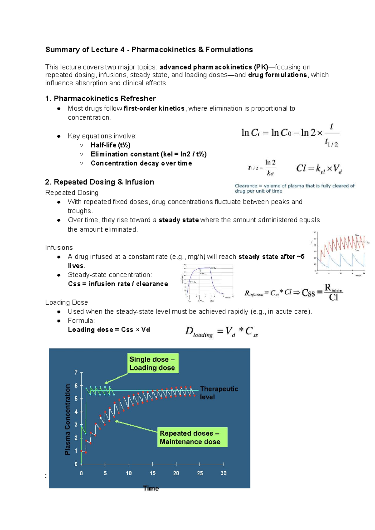 Summary of Lecture 4: Advanced PK & Formulations Insights - Studeersnel