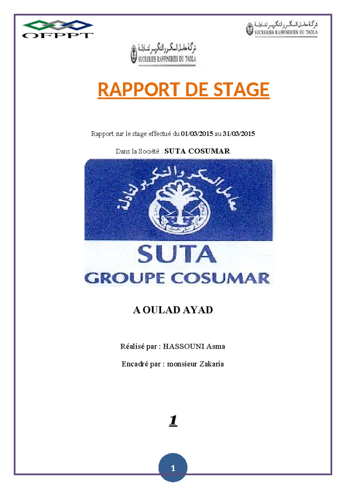 Rapport de Stage SUTA COSUMAR: Présentation et Processus de Fabrication ...