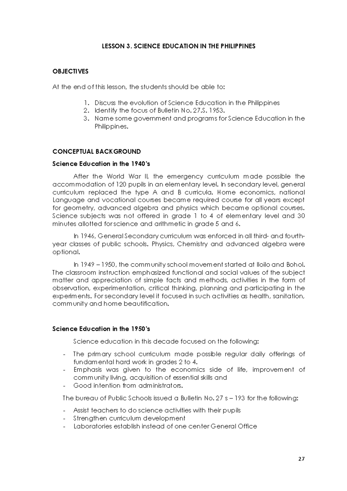 Lesson 3: Evolution of Science Education in the Philippines - Studocu
