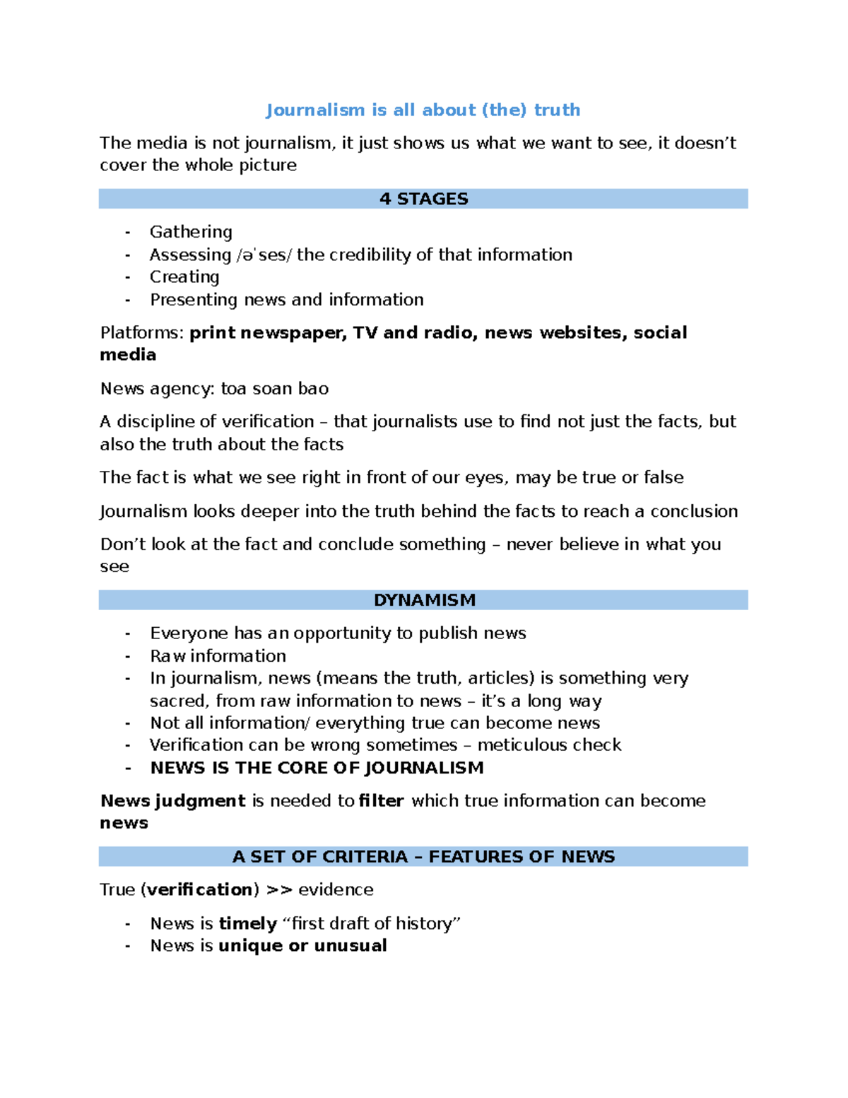 Online Journalism: Understanding Truth and Verification in Media - Studocu