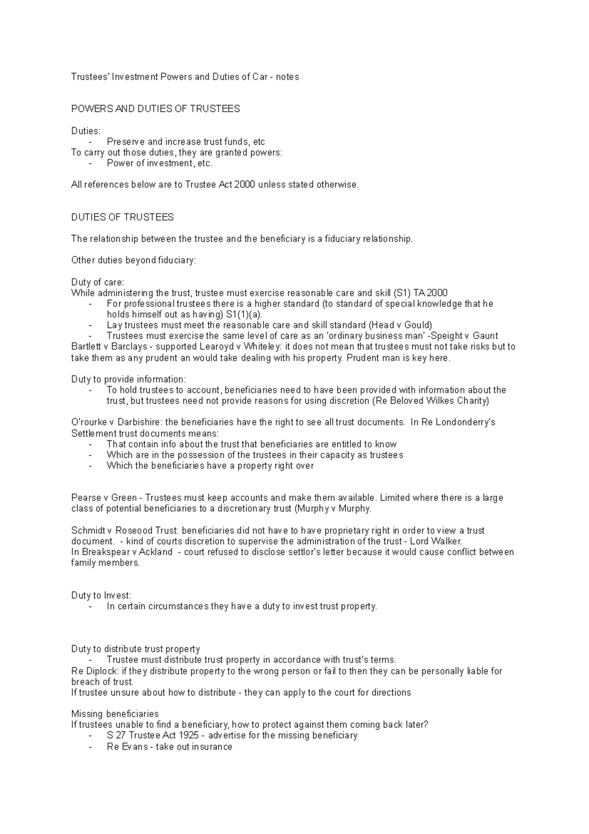 Trustees' Investment Powers and Duties of Car notes - All references ...
