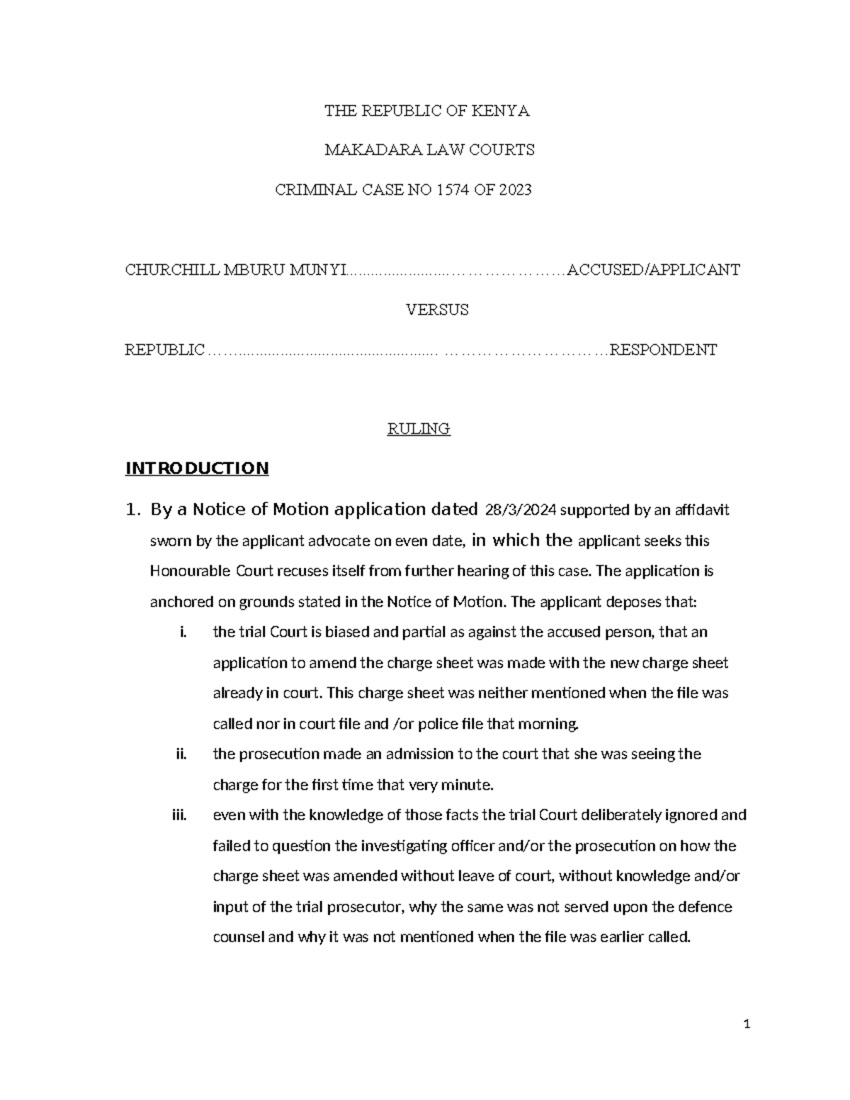Ruling 2 - Recusal Request in Criminal Case No. 1574 of 2023 - Studocu