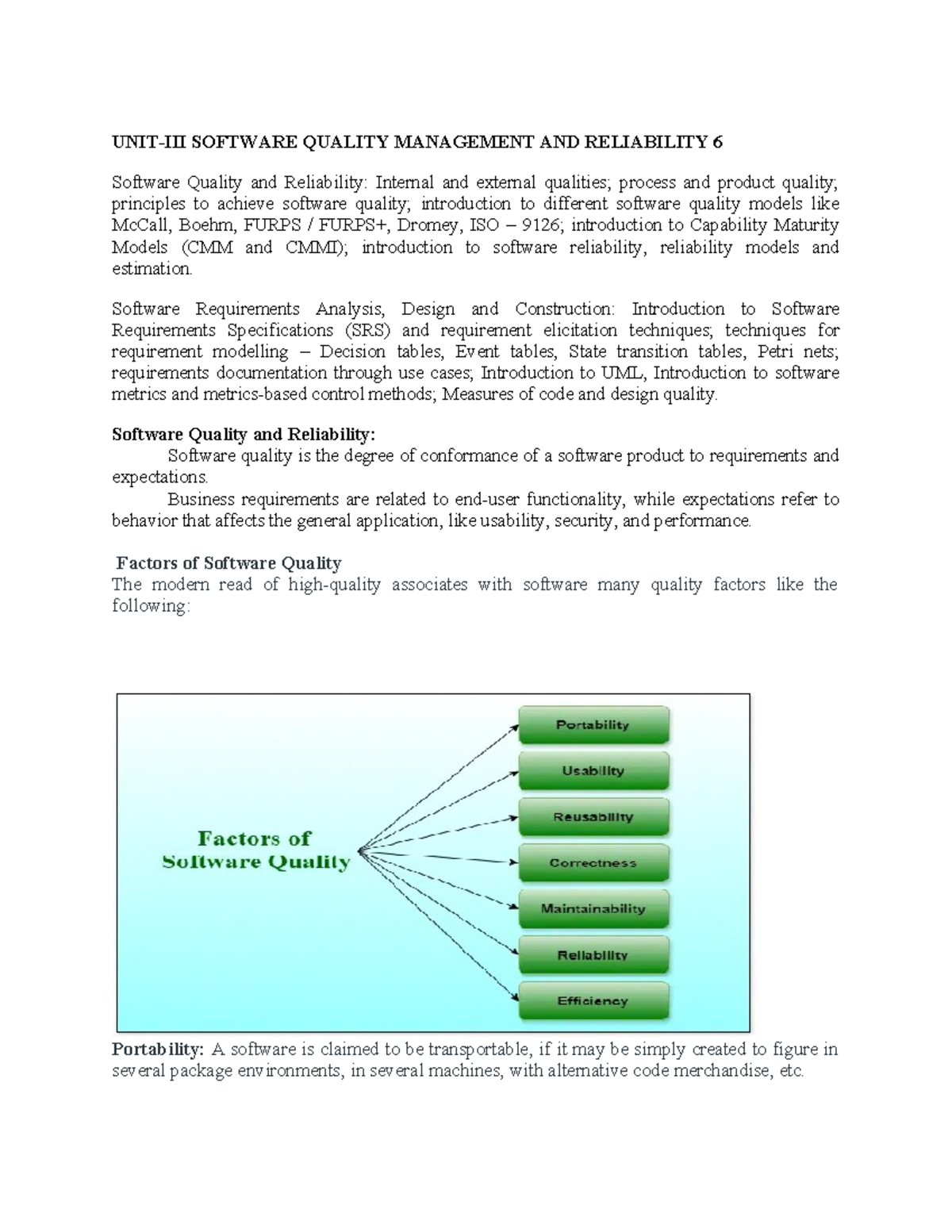 SE UNIT III - Software Quality Management & Reliability - Studocu