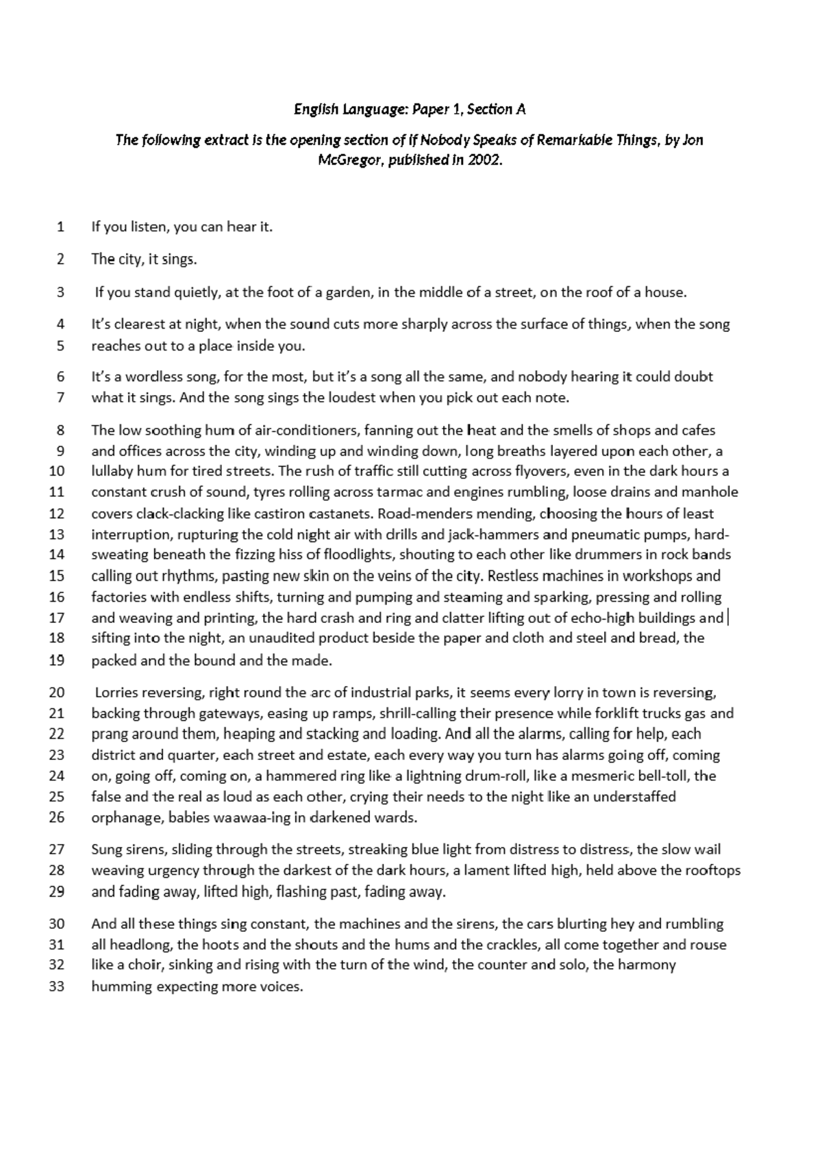 If Nobody Speaks paper - English Language: Paper 1, Section A The ...