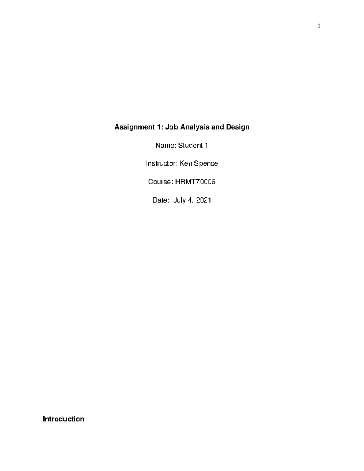 HRMT - Assignment 1: Job Analysis & Design for 3 Occupations - Studocu