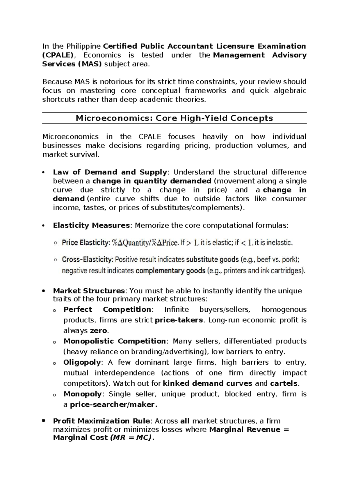 Economics Short Notes for CPALE: Mastering MAS Concepts - Studocu