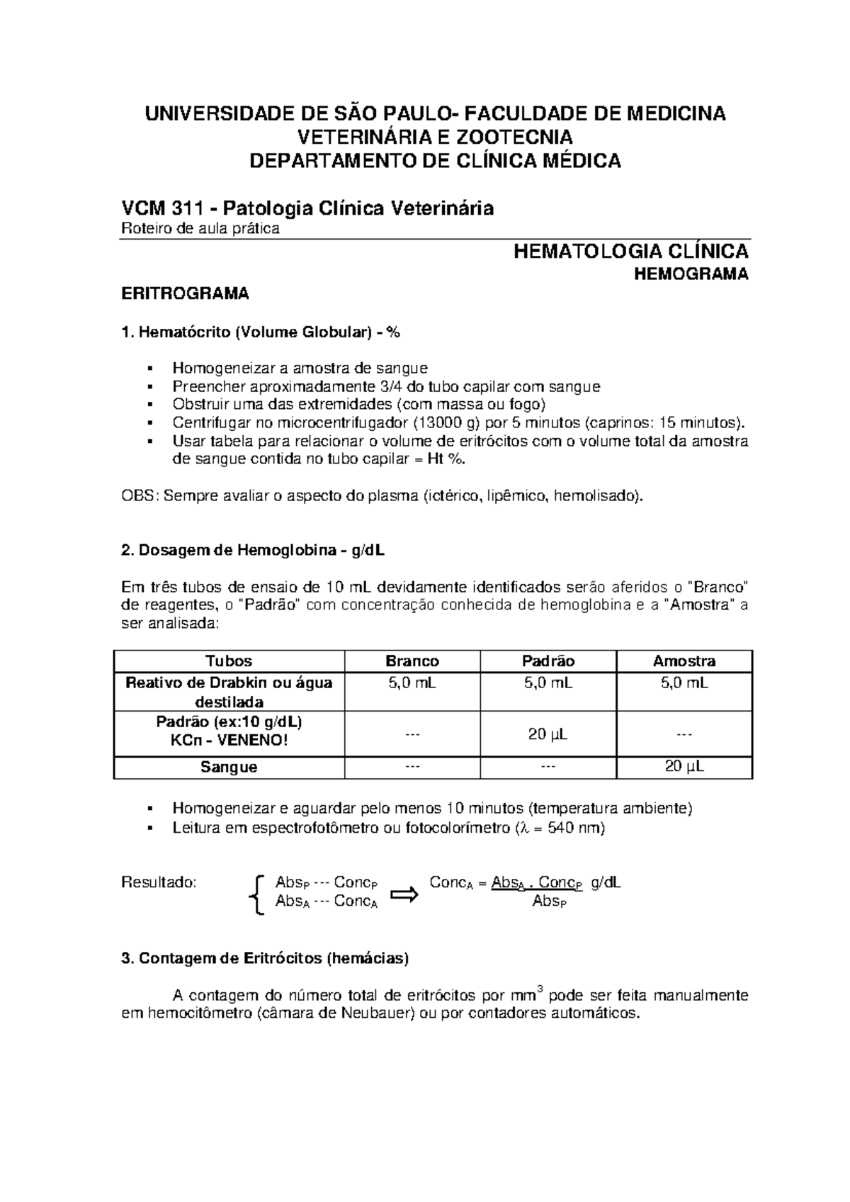 Eritrograma - Aula Prática em VCM 311 Patologia Clínica Veterinária ...